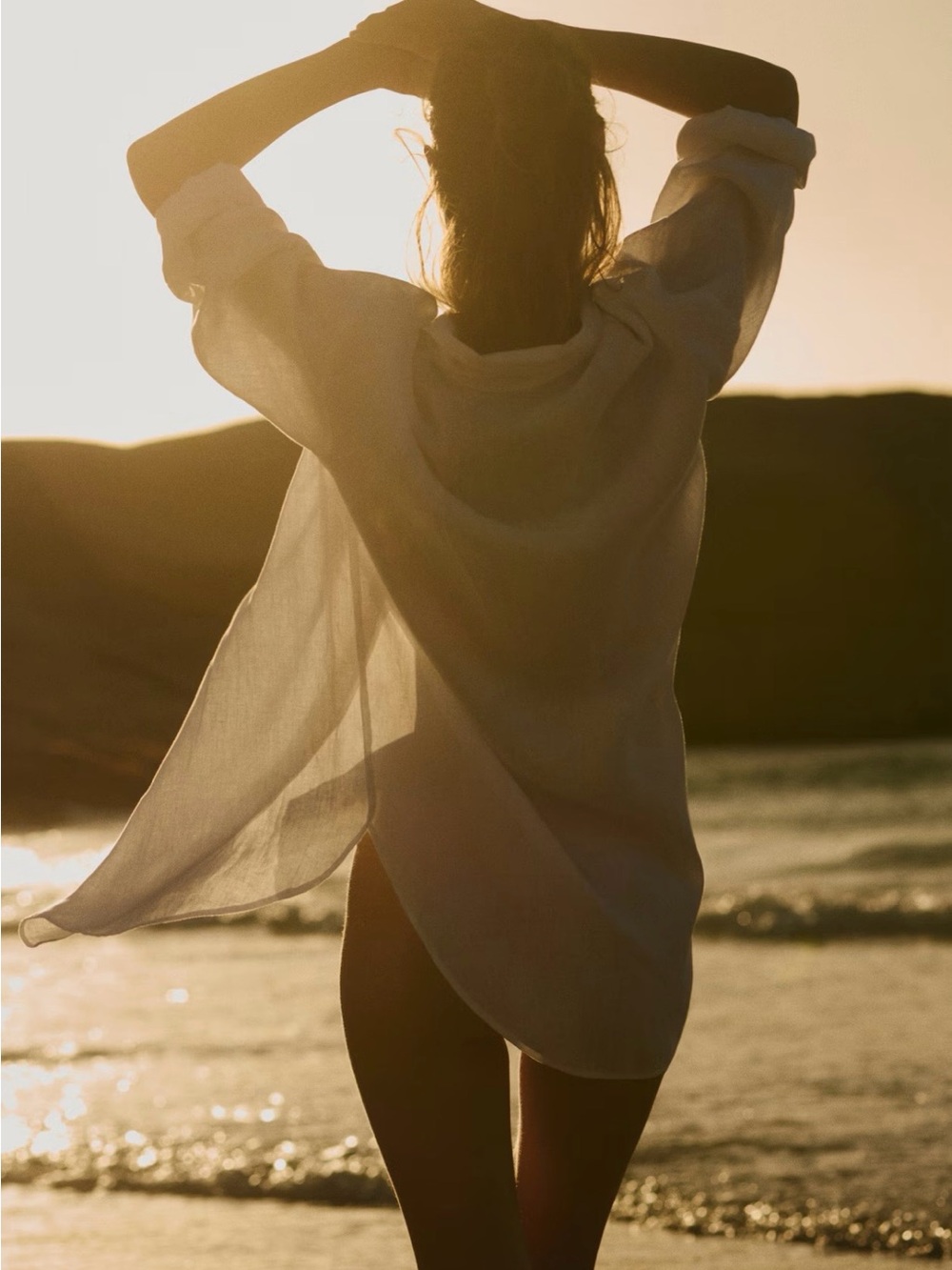 H&M Sheer Cream Button-Down Beach Shirt